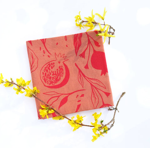 Pomegranate Cotton Tea Towel - Bright, Warm Kitchen Accent