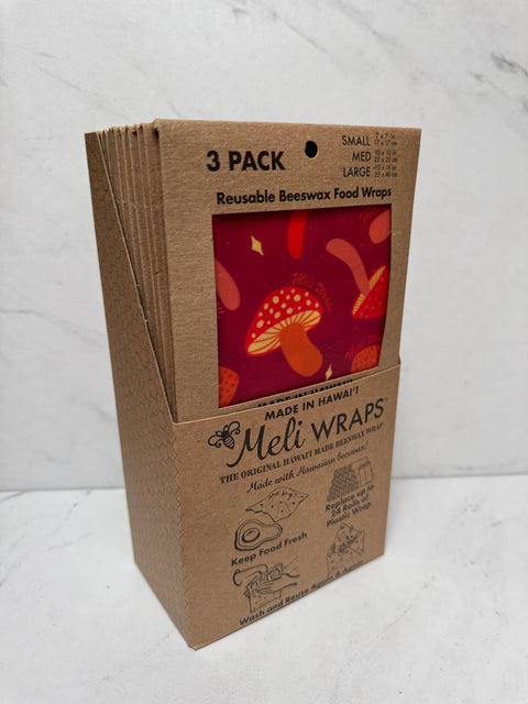 Pack of 3 Beeswax Wraps Mushroom Print Case of 10