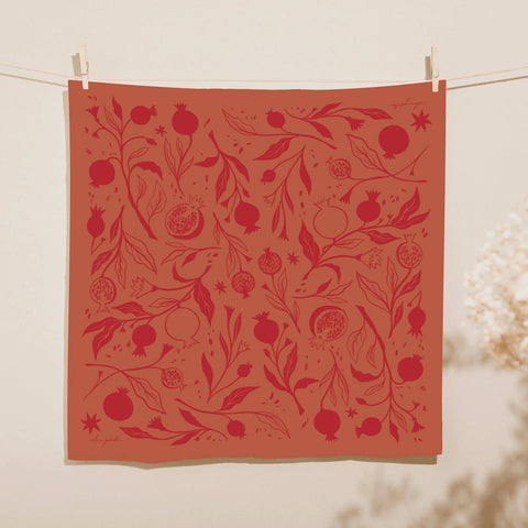 Pomegranate Cotton Tea Towel - Bright, Warm Kitchen Accent