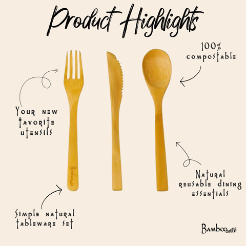 Individual Bamboo Utensil | Spoon, Knife, Fork