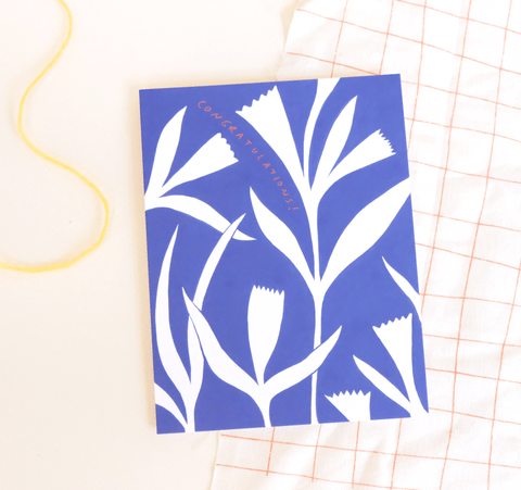 Blue Congratulations Greeting Card - Painted, Hand-Lettering