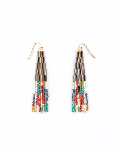 Beaded Handwoven Abstract Fringe Earrings (Lilac)