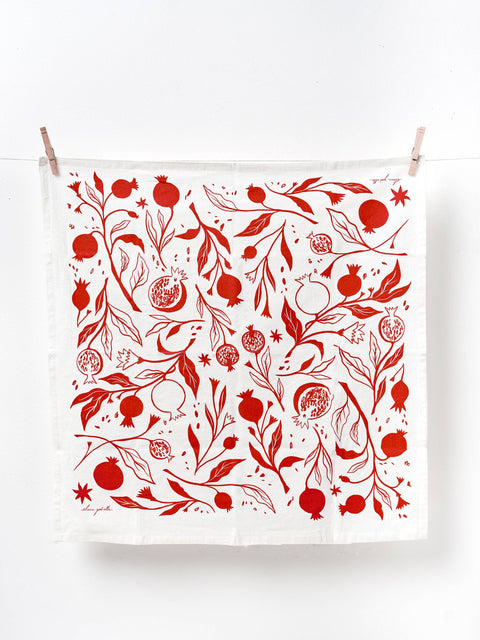 Pomegranate Cotton Tea Towel - Bright, Warm Kitchen Accent