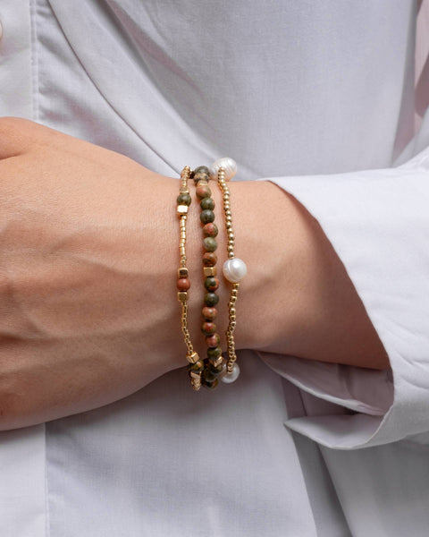 Set/3 Gem and Pearl Miyuki Stretch Bracelets (Lapis Lazuli)
