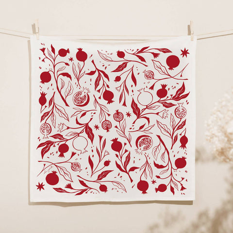 Pomegranate Cotton Tea Towel - Bright, Warm Kitchen Accent