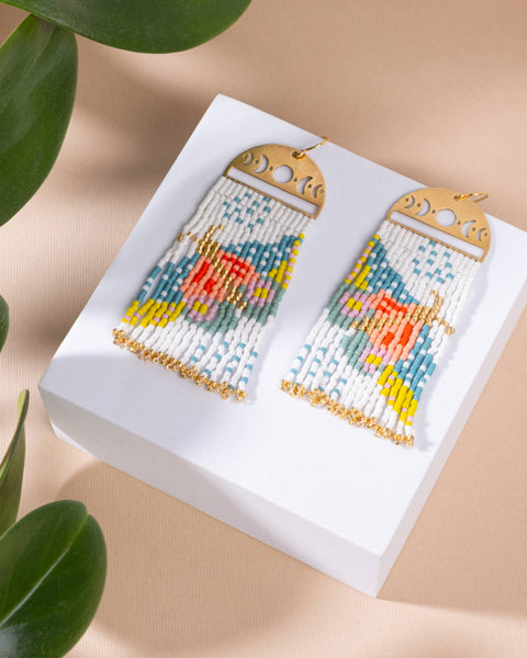 Beaded Handwoven Moonlit Moth Fringe Earrings (Black)
