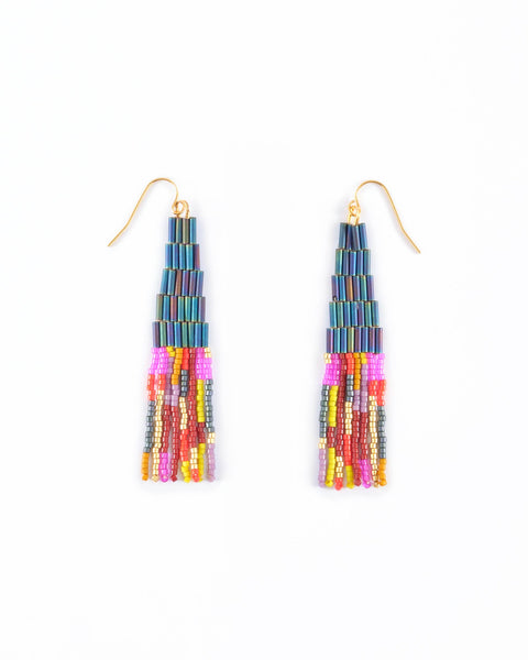 Beaded Handwoven Abstract Fringe Earrings (Lilac)
