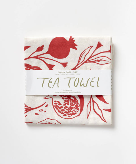 Pomegranate Cotton Tea Towel - Bright, Warm Kitchen Accent