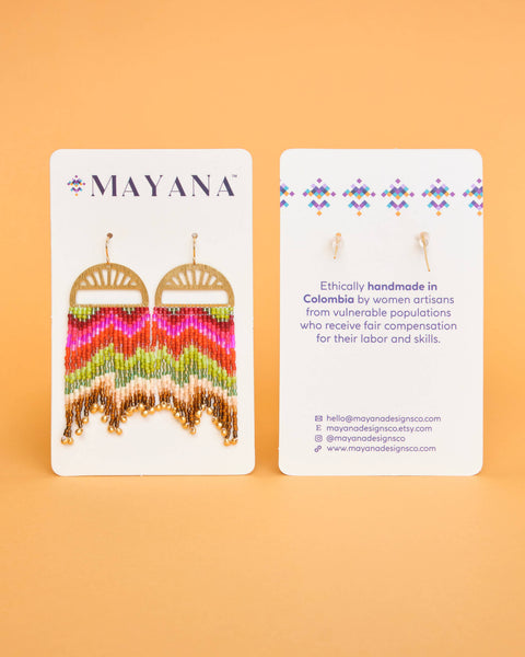 Beaded Handwoven Gilded Feather Earrings (Peach/Tan)