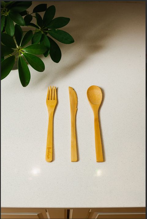 Individual Bamboo Utensil | Spoon, Knife, Fork