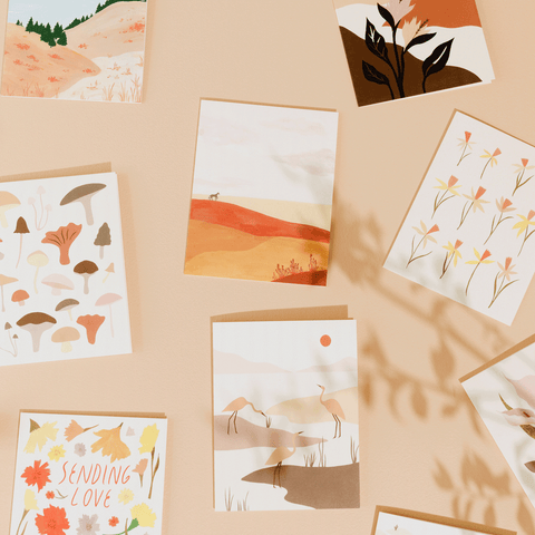 Mushrooms Greeting Card - Rustic Collage Artwork