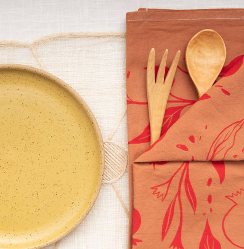Pomegranate Cotton Tea Towel - Bright, Warm Kitchen Accent