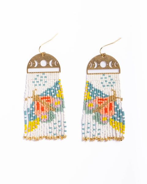Beaded Handwoven Moonlit Moth Fringe Earrings (Black)