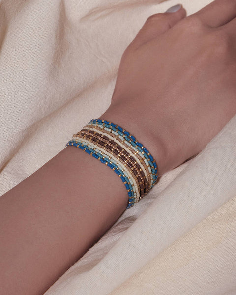 Beaded Handwoven Chudi Multistrand Bracelet (Blue)